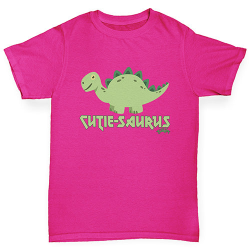 Girls Funny Tshirts Cute-Saurus Cute Dinosaur Girl's T-Shirt Age 12-14 Pink