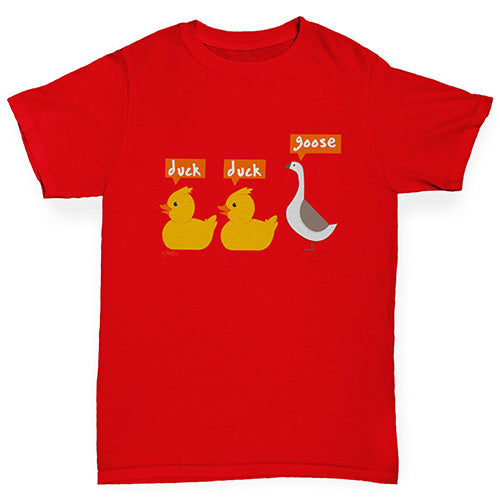 funny t shirts for boys Duck Duck Goose Boy's T-Shirt Age 12-14 Red