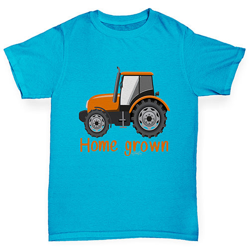 Kids Funny Tshirts Home Grown Tractor Boy's T-Shirt Age 5-6 Azure Blue