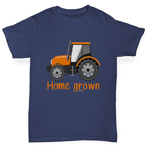 funny t shirts for boys Home Grown Tractor Boy's T-Shirt Age 9-11 Navy