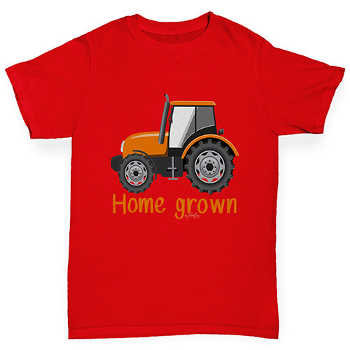 Boys funny tee shirts Home Grown Tractor Boy's T-Shirt Age 3-4 Red