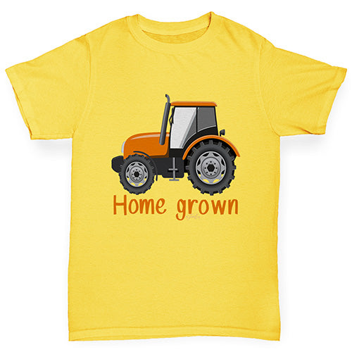 Boys Funny Tshirts Home Grown Tractor Boy's T-Shirt Age 12-14 Yellow