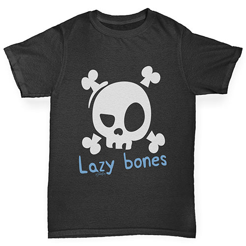 Kids Funny Tshirts Lazy Bones Boy's T-Shirt Age 12-14 Black