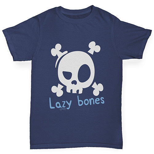 Kids Funny Tshirts Lazy Bones Boy's T-Shirt Age 5-6 Navy