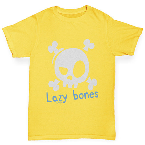 Kids Funny Tshirts Lazy Bones Girl's T-Shirt Age 5-6 Yellow