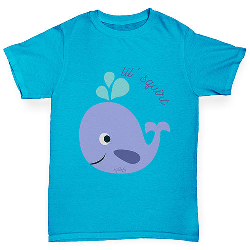 Boys novelty t shirts Little Squirt Whale Boy's T-Shirt Age 9-11 Azure Blue