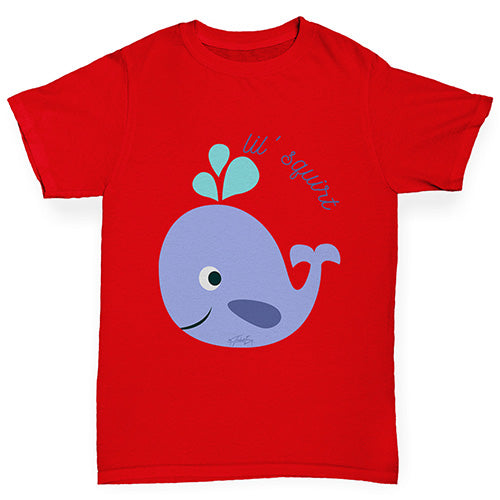 Girls Funny Tshirts Little Squirt Whale Girl's T-Shirt Age 9-11 Red