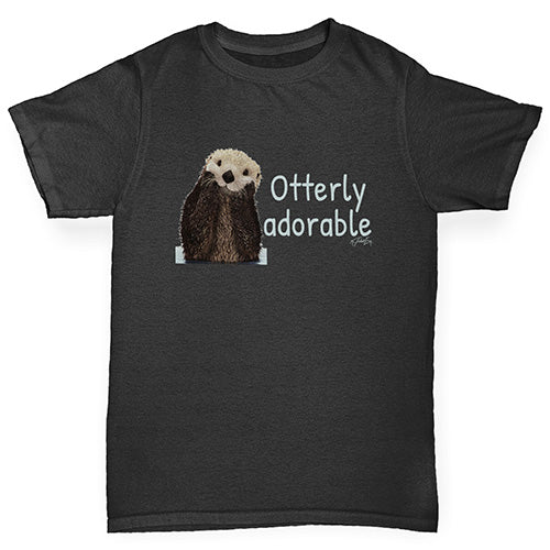 Boys Funny T Shirt Otterly Adorable Boy's T-Shirt Age 12-14 Black