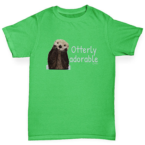 Boys Funny Tshirts Otterly Adorable Boy's T-Shirt Age 9-11 Green