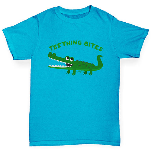 Girls funny tee shirts Teething Bites Crocodile Girl's T-Shirt Age 9-11 Azure Blue