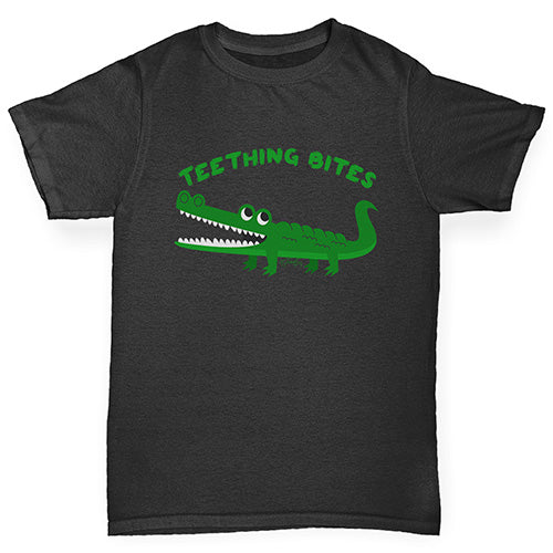 Girls funny tee shirts Teething Bites Crocodile Girl's T-Shirt Age 7-8 Black