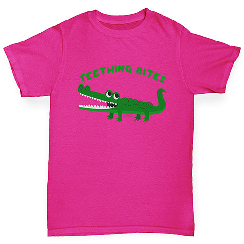 Novelty Tees For Girls Teething Bites Crocodile Girl's T-Shirt Age 3-4 Pink