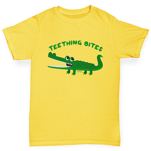 funny t shirts for girls Teething Bites Crocodile Girl's T-Shirt Age 7-8 Yellow