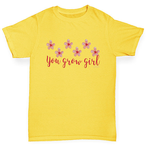 Girls funny tee shirts You Grow Girl Girl's T-Shirt Age 12-14 Yellow