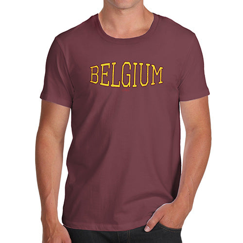 Funny Tee Shirts For Men Belgium College Grunge Men's T-Shirt Small Burgundy