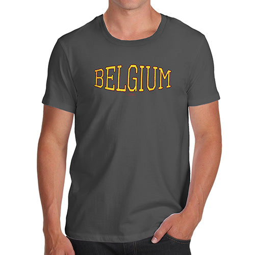 Mens Novelty T Shirt Christmas Belgium College Grunge Men's T-Shirt Small Dark Grey
