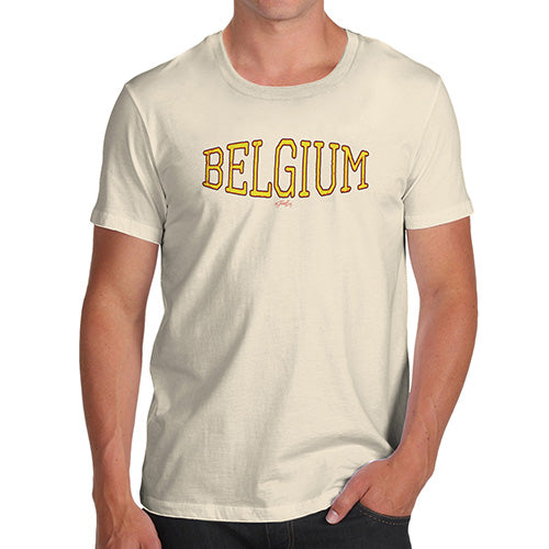 Funny T-Shirts For Men Belgium College Grunge Men's T-Shirt Large Natural