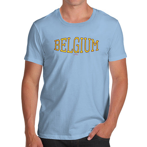 Novelty T Shirts For Dad Belgium College Grunge Men's T-Shirt Medium Sky Blue