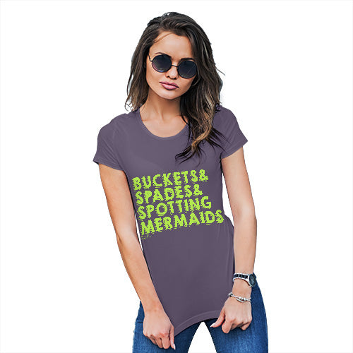 Novelty Gifts For Women Buckets Spades Spotting Mermaids Women's T-Shirt X-Large Plum