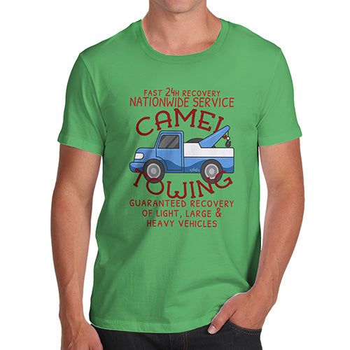 Mens Novelty T Shirt Christmas Camel Towing Men's T-Shirt Small Green