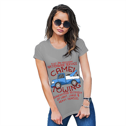 Novelty Tshirts Women Camel Towing Women's T-Shirt Small Light Grey