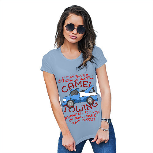 Novelty Tshirts Women Camel Towing Women's T-Shirt X-Large Sky Blue