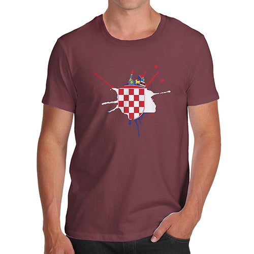 Funny Mens Tshirts Croatia Splat Men's T-Shirt X-Large Burgundy