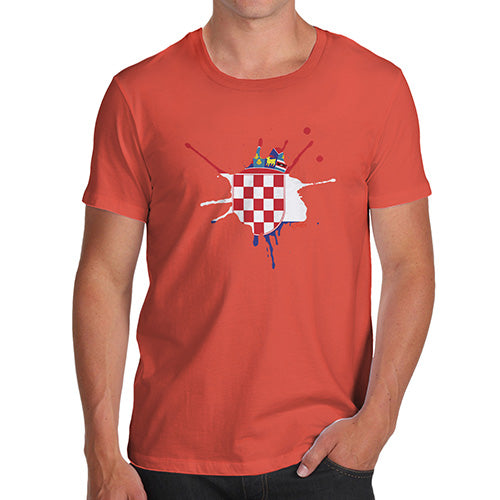 Funny Mens T Shirts Croatia Splat Men's T-Shirt Large Orange