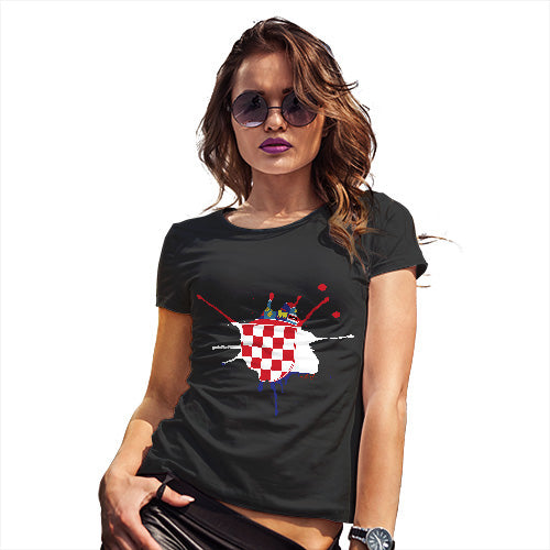 Womens T-Shirt Funny Geek Nerd Hilarious Joke Croatia Splat Women's T-Shirt Large Black