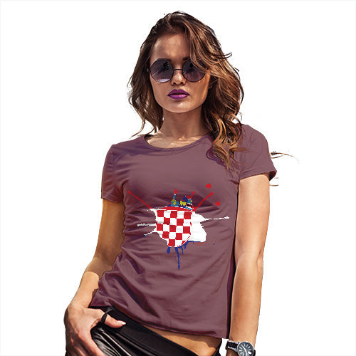 Funny T-Shirts For Women Sarcasm Croatia Splat Women's T-Shirt Small Burgundy