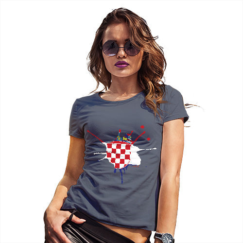 Womens Funny T Shirts Croatia Splat Women's T-Shirt Medium Navy