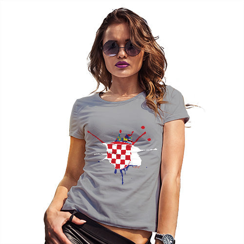Womens Humor Novelty Graphic Funny T Shirt Croatia Splat Women's T-Shirt Large Light Grey