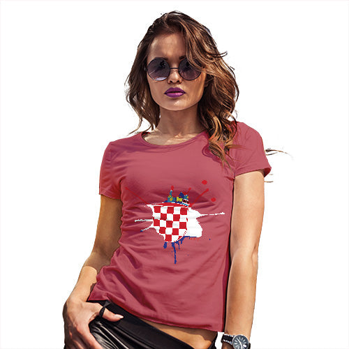 Novelty Gifts For Women Croatia Splat Women's T-Shirt Medium Red