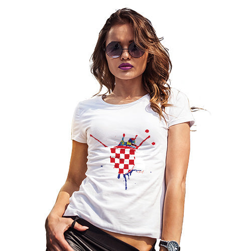 Funny T Shirts For Mom Croatia Splat Women's T-Shirt Medium White
