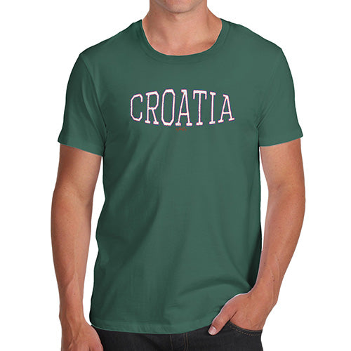 Funny Tee For Men Croatia College Grunge Men's T-Shirt Large Bottle Green