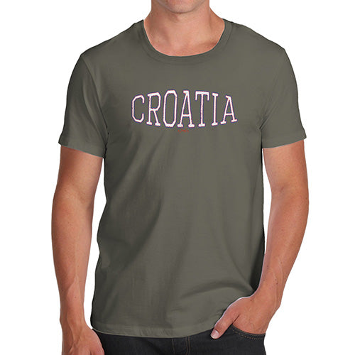 Funny T-Shirts For Men Croatia College Grunge Men's T-Shirt Small Khaki