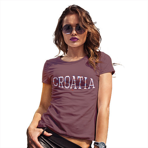 Funny T Shirts For Mom Croatia College Grunge Women's T-Shirt Large Burgundy