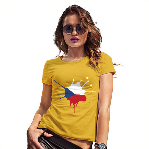 Womens T-Shirt Funny Geek Nerd Hilarious Joke Czech Republic Splat Women's T-Shirt Medium Yellow