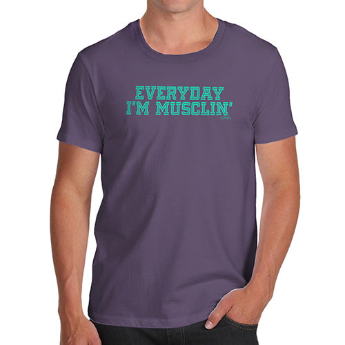 Funny T-Shirts For Men Sarcasm Everyday I'm Musclin' Men's T-Shirt Large Plum
