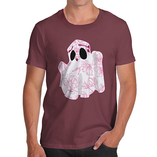 Funny Mens Tshirts Floral Ghost Men's T-Shirt Medium Burgundy