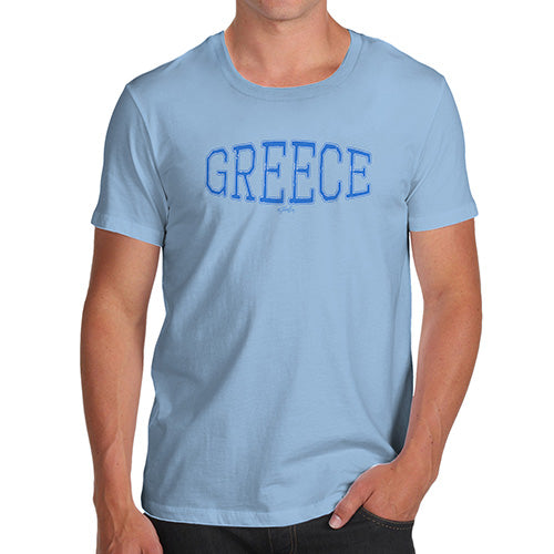 Funny Tee For Men Greece College Grunge Men's T-Shirt Small Sky Blue