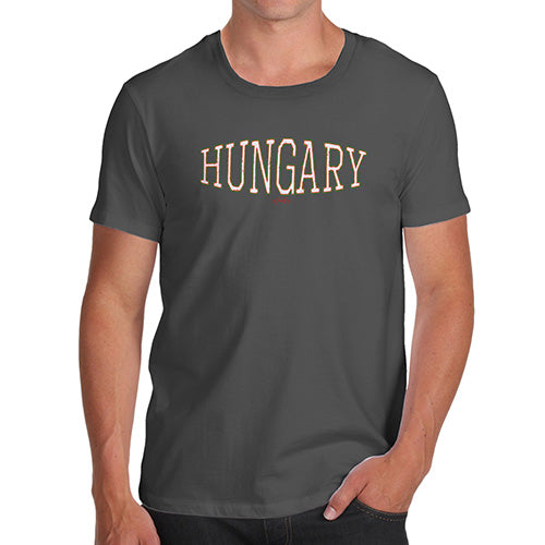 Mens Novelty T Shirt Christmas Hungary College Grunge Men's T-Shirt X-Large Dark Grey