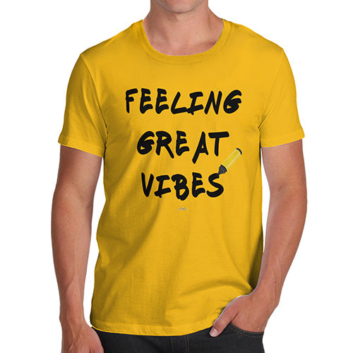Novelty Tshirts Men Funny Feeling Great Vibes Men's T-Shirt Small Yellow