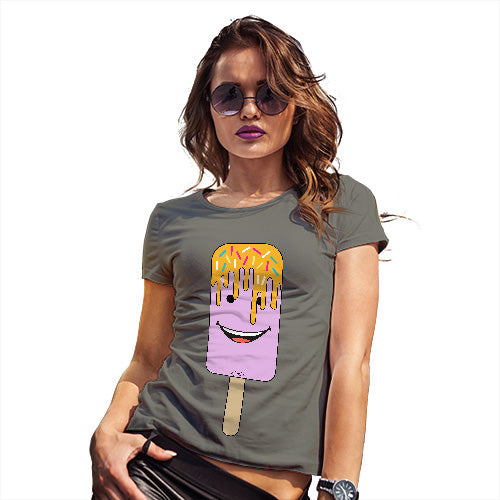 Womens T-Shirt Funny Geek Nerd Hilarious Joke Melting Ice Lolly Women's T-Shirt Medium Khaki