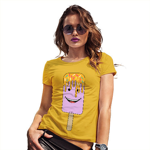 Womens T-Shirt Funny Geek Nerd Hilarious Joke Melting Ice Lolly Women's T-Shirt Small Yellow