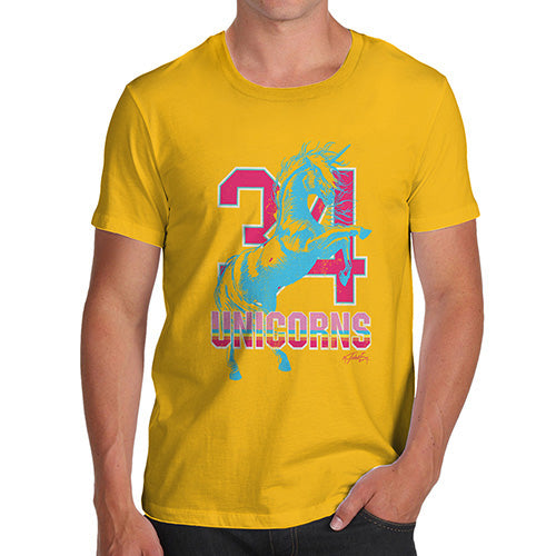 Mens Novelty T Shirt Christmas 34 Unicorns Men's T-Shirt Large Yellow