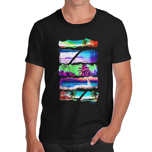 Funny T Shirts For Dad Neon Beach Cutouts Men's T-Shirt X-Large Black
