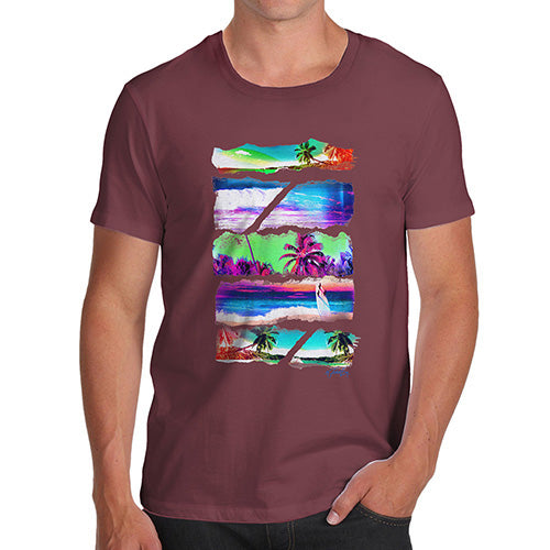 Funny Gifts For Men Neon Beach Cutouts Men's T-Shirt Medium Burgundy