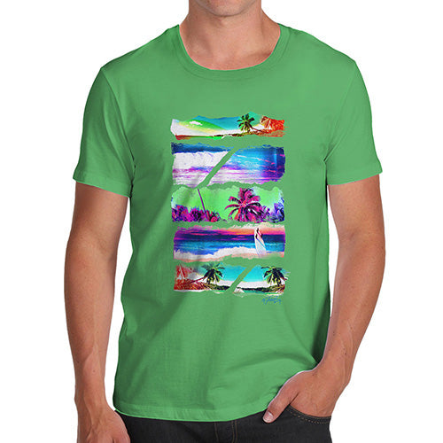 Funny T Shirts For Men Neon Beach Cutouts Men's T-Shirt Small Green
