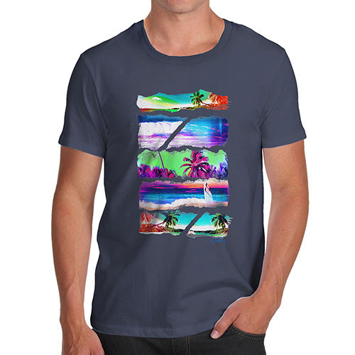 Mens T-Shirt Funny Geek Nerd Hilarious Joke Neon Beach Cutouts Men's T-Shirt Medium Navy